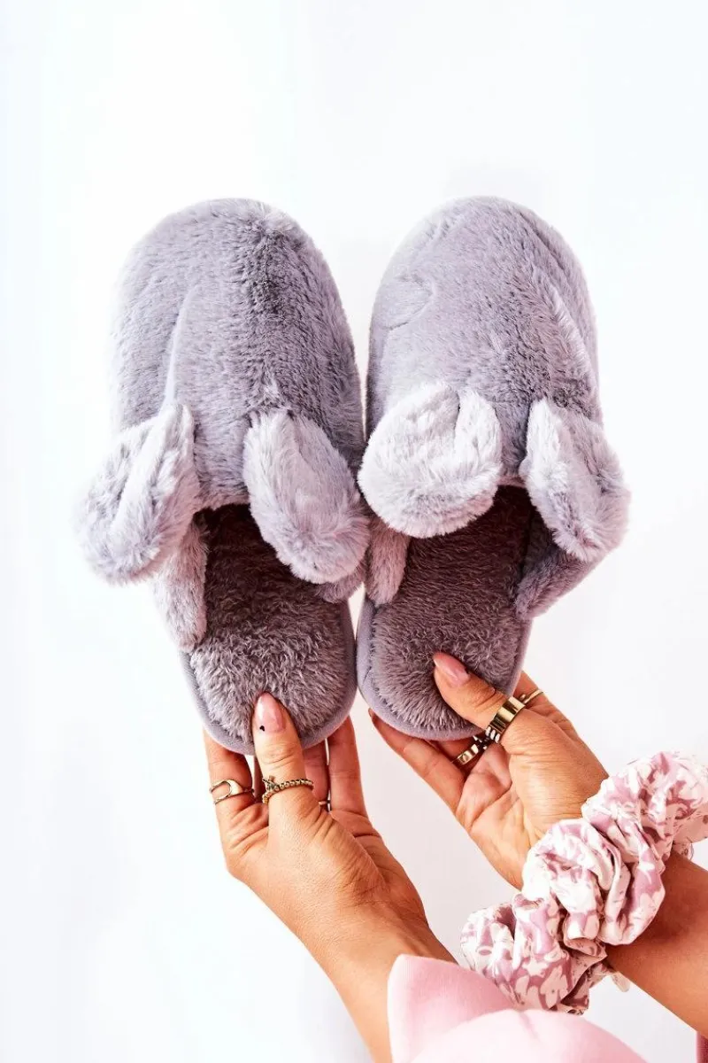 Hot Papcie Futrzane Z Uszami Szare Thorpe Damskie Kapcie Klasyczne