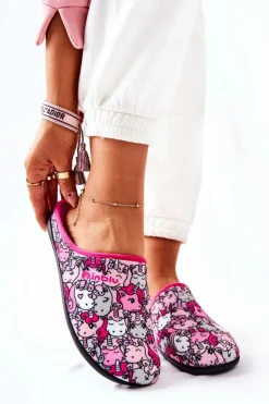 Best Papcie Klapki Jednorożce 155D201 Różowe Damskie Kapcie Klasyczne|Klapki Damskie Klasyczne