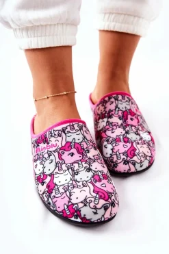 Best Papcie Klapki Jednorożce 155D201 Różowe Damskie Kapcie Klasyczne|Klapki Damskie Klasyczne