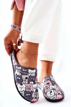 Kapcie Klasyczne|Klapki Damskie Klasyczne>BEFADO Papcie Klapki Kotki 155D200 Szare