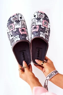 Kapcie Klasyczne|Klapki Damskie Klasyczne>BEFADO Papcie Klapki Kotki 155D200 Szare