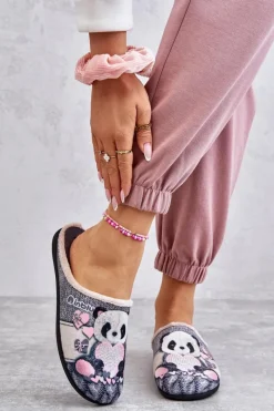 Kapcie Klasyczne|Klapki Damskie Klasyczne>BEFADO Papcie Klapki Panda Z Sercem 155D209 Szare