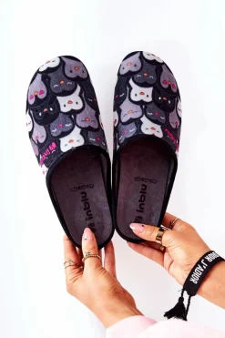 Clearance Papcie Klapki Pingwinki 155D202 Czarne Damskie Kapcie Klasyczne|Klapki Damskie Klasyczne