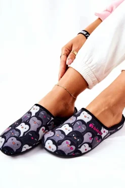 Clearance Papcie Klapki Pingwinki 155D202 Czarne Damskie Kapcie Klasyczne|Klapki Damskie Klasyczne