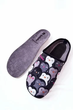 Clearance Papcie Klapki Pingwinki 155D202 Czarne Damskie Kapcie Klasyczne|Klapki Damskie Klasyczne