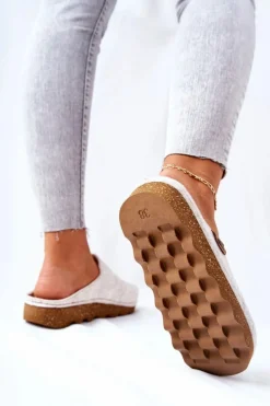 Outlet Papcie Klapki Profilaktyczne DK06 002 Beżowe Damskie Kapcie Klasyczne|Klapki Damskie Klasyczne