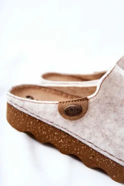 Outlet Papcie Klapki Profilaktyczne DK06 002 Beżowe Damskie Kapcie Klasyczne|Klapki Damskie Klasyczne