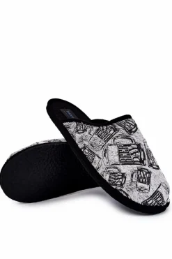 Papcie Męskie>Big Star Shoes Papcie Męskie Domowe Panto Fino KK167001 Szare