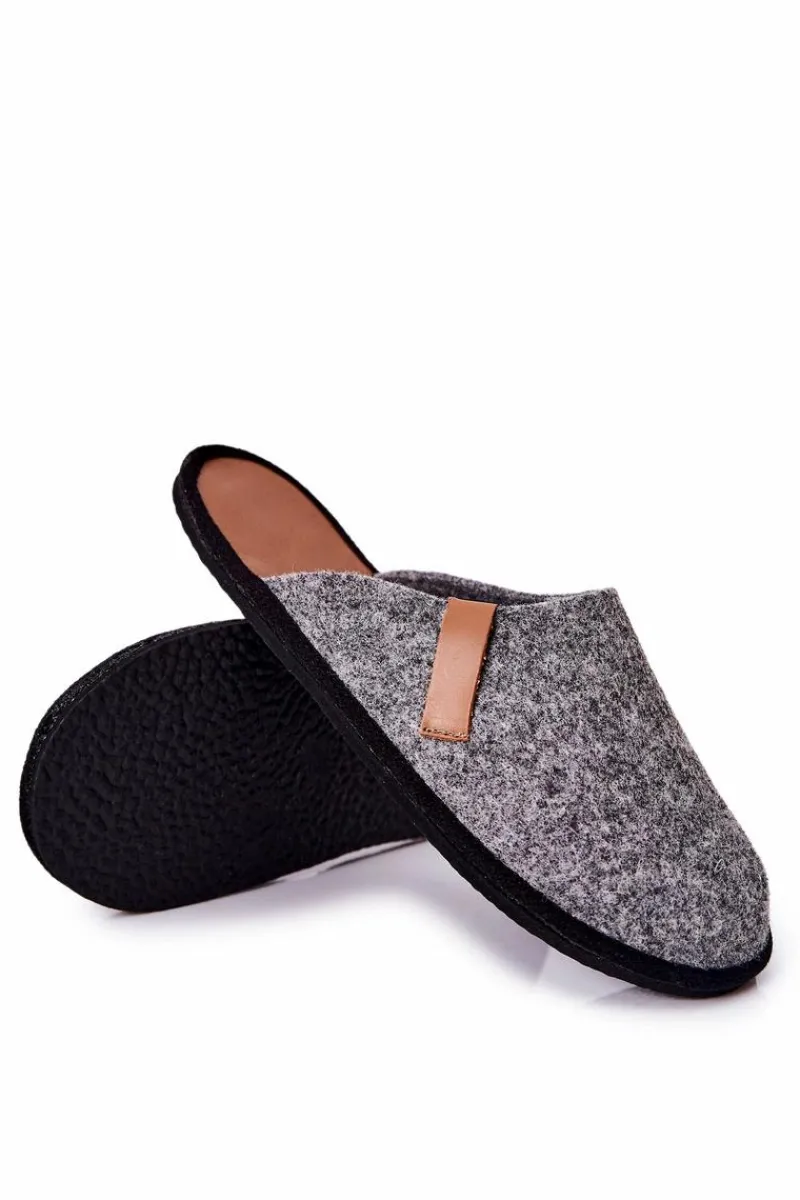 Best Papcie Męskie Domowe Panto Fino II167007 Szaro-Brązowe Męskie Papcie Męskie