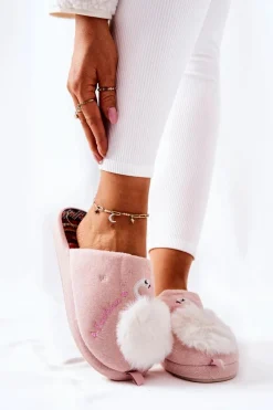 Discount Papcie Ocieplane Łabędź Jasnoróżowe Reya Damskie Kapcie Klasyczne