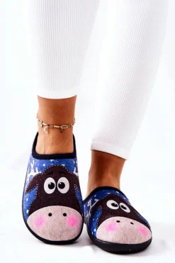 Sale Boto Papcie Ocieplane Wzór Renifer Niebieskie Elodie