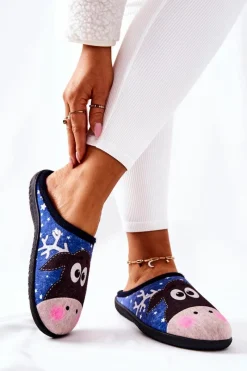 Sale Boto Papcie Ocieplane Wzór Renifer Niebieskie Elodie