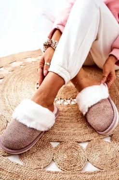 Sale Papcie Ocieplane Z Futerkiem Jasnobrązowe Flamarin Damskie Kapcie Klasyczne