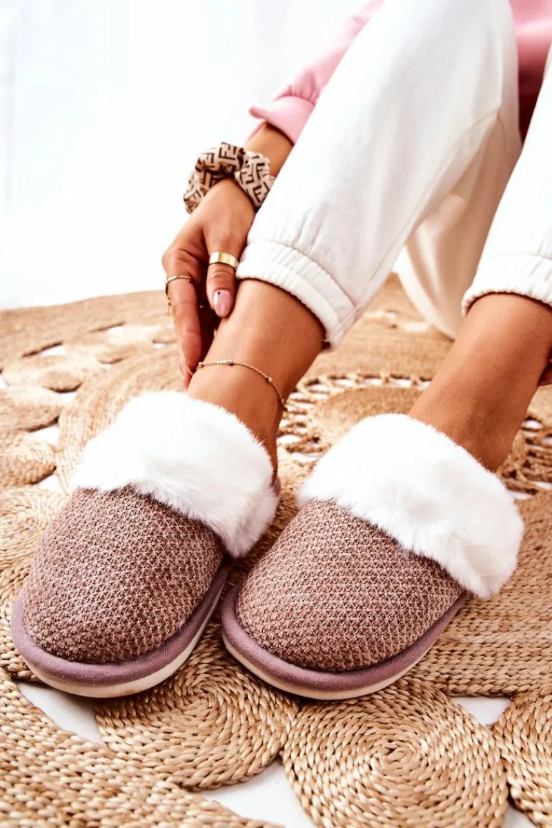 Sale Papcie Ocieplane Z Futerkiem Jasnobrązowe Flamarin Damskie Kapcie Klasyczne