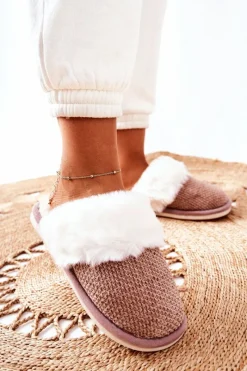 Sale Papcie Ocieplane Z Futerkiem Jasnobrązowe Flamarin Damskie Kapcie Klasyczne