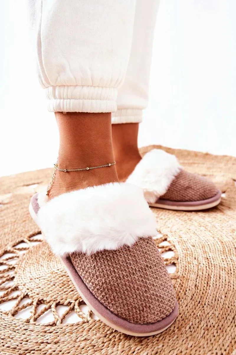 Sale Papcie Ocieplane Z Futerkiem Jasnobrązowe Flamarin Damskie Kapcie Klasyczne