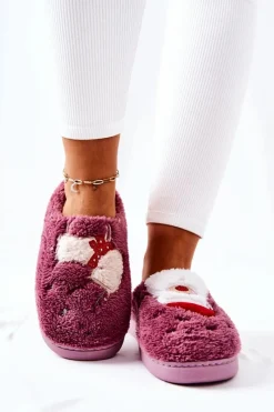 Best Papcie Świąteczne Mikołaj I Renifer Fioletowe Damskie Kapcie Klasyczne