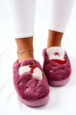 Best Papcie Świąteczne Mikołaj I Renifer Fioletowe Damskie Kapcie Klasyczne