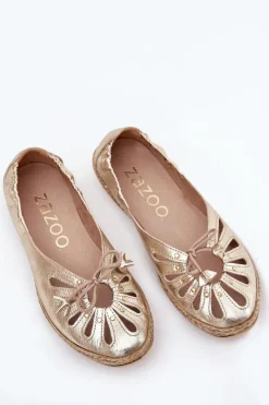 Clearance Płaskie Baleriny Z Naturalnej Skóry 10179 Złote Damskie Baleriny Skórzane|Baleriny Klasyczne