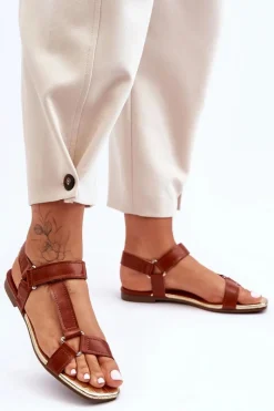 Best Boto Płaskie Damskie Sandały Na Rzep Camel Lissa