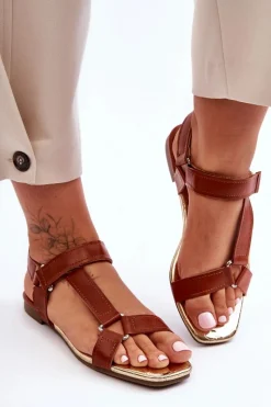 Best Boto Płaskie Damskie Sandały Na Rzep Camel Lissa