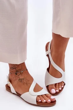 Hot Płaskie Damskie Sandały S.Barski 541-22 Srebrne Damskie Sandały Płaskie