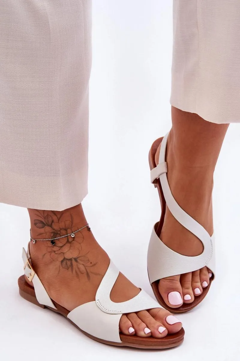 Hot Płaskie Damskie Sandały S.Barski 541-22 Srebrne Damskie Sandały Płaskie