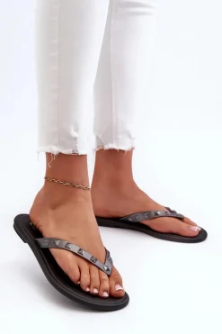 Klapki Damskie Japonki|Klapki Damskie Klasyczne>ZAXY Płaskie Elastyczne Klapki Japonki Damskie JJ285297 Szaro-Czarne Szary