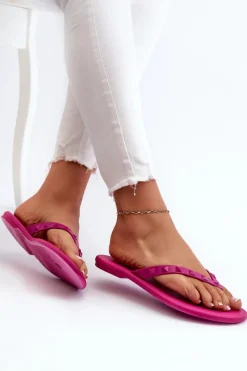 Sale Płaskie Elastyczne Klapki Japonki Damskie JJ285252 Fuksja Damskie Klapki Damskie Japonki|Klapki Damskie Klasyczne