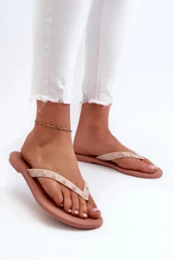 Online ZAXY Płaskie Elastyczne Klapki Japonki Damskie JJ285298 Różowe Różowy