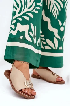 Sandały Płaskie>Boto Płaskie Eleganckie Sandały Z Ozdobą Beżowe Iseliria Beżowy