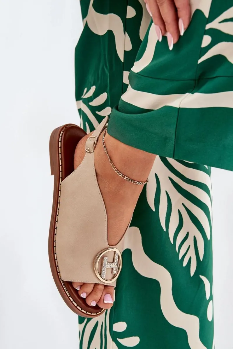 Sandały Płaskie>Boto Płaskie Eleganckie Sandały Z Ozdobą Beżowe Iseliria Beżowy