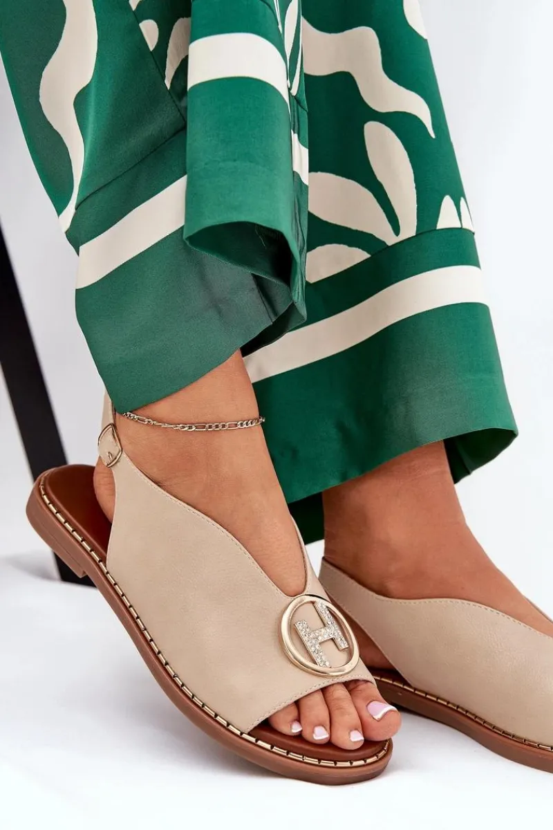 Sandały Płaskie>Boto Płaskie Eleganckie Sandały Z Ozdobą Beżowe Iseliria Beżowy