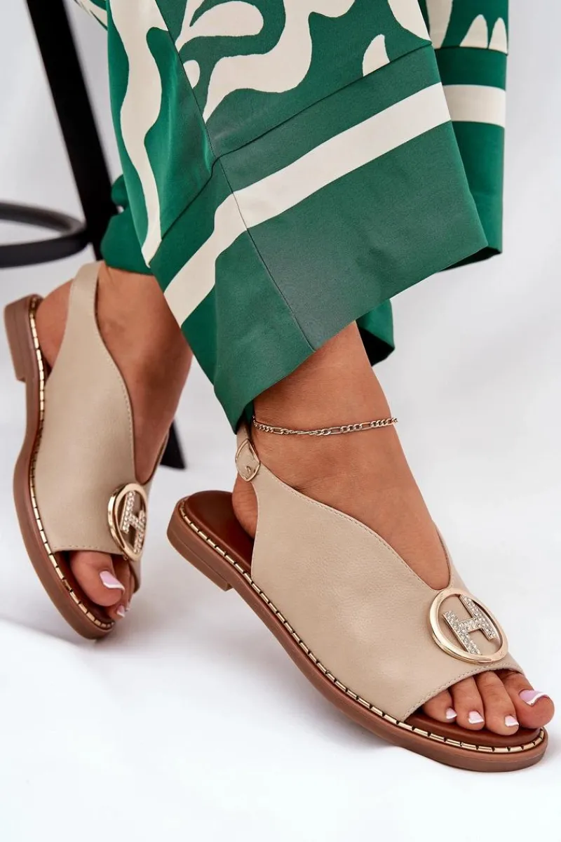 Sandały Płaskie>Boto Płaskie Eleganckie Sandały Z Ozdobą Beżowe Iseliria Beżowy