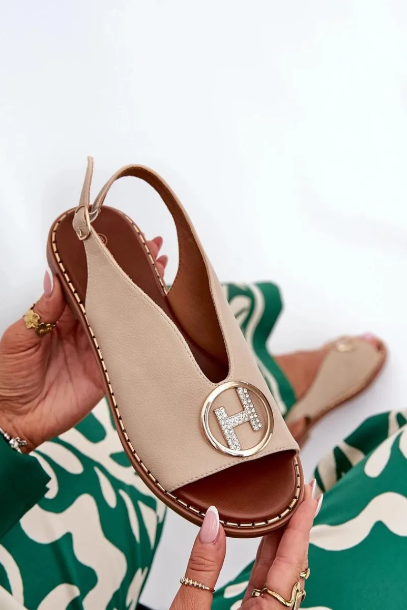 Sandały Płaskie>Boto Płaskie Eleganckie Sandały Z Ozdobą Beżowe Iseliria Beżowy