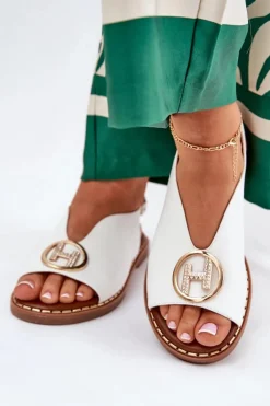 Best Boto Płaskie Eleganckie Sandały Z Ozdobą Białe Iseliria Biały