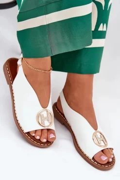 Best Boto Płaskie Eleganckie Sandały Z Ozdobą Białe Iseliria Biały