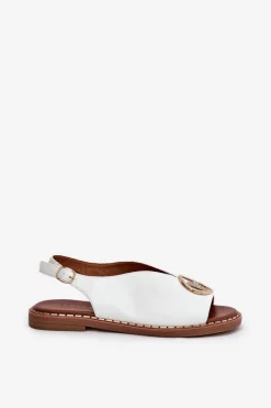 Best Boto Płaskie Eleganckie Sandały Z Ozdobą Białe Iseliria Biały