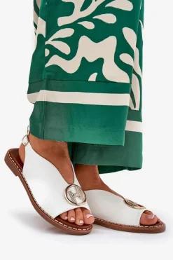 Best Boto Płaskie Eleganckie Sandały Z Ozdobą Białe Iseliria Biały