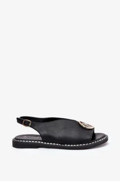 New Płaskie Eleganckie Sandały Z Ozdobą Czarne Iseliria Damskie Sandały Płaskie