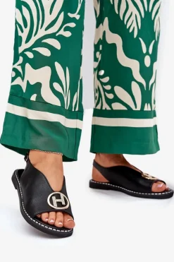 New Płaskie Eleganckie Sandały Z Ozdobą Czarne Iseliria Damskie Sandały Płaskie