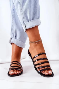 Klapki Damskie Klasyczne>Boto Płaskie Gumowe Klapki Czarne Travel With Me