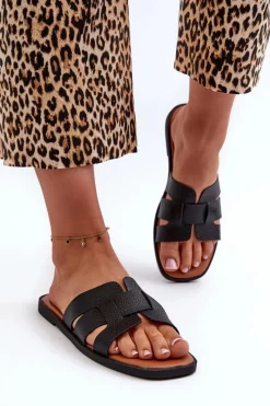 Klapki Damskie Klasyczne>Evento Płaskie Klapki Damskie Z Eko Skóry Czarne Risamay Czarny