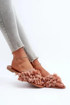 Klapki Damskie Klasyczne>Boto Płaskie Klapki Damskie Z Frędzlami Brudny Róż Rialle Różowy