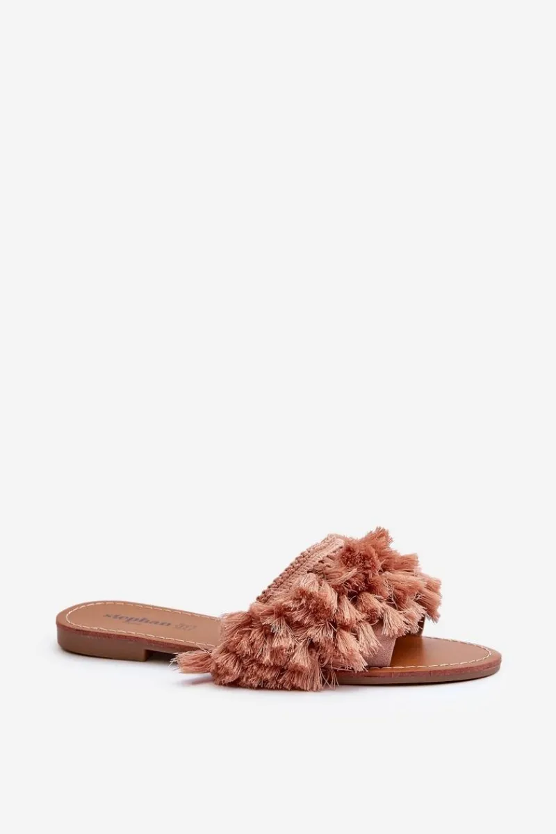 Klapki Damskie Klasyczne>Boto Płaskie Klapki Damskie Z Frędzlami Brudny Róż Rialle Różowy