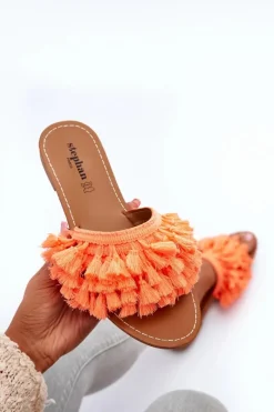 New Płaskie Klapki Damskie Z Frędzlami Pomarańczowe Rialle Damskie Klapki Damskie Klasyczne