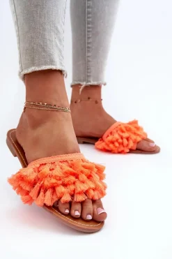 New Płaskie Klapki Damskie Z Frędzlami Pomarańczowe Rialle Damskie Klapki Damskie Klasyczne