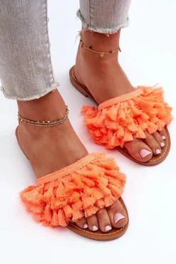 New Płaskie Klapki Damskie Z Frędzlami Pomarańczowe Rialle Damskie Klapki Damskie Klasyczne