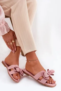 Klapki Damskie Klasyczne>Boto Płaskie Klapki Damskie Z Kokardką Różowe Tobin