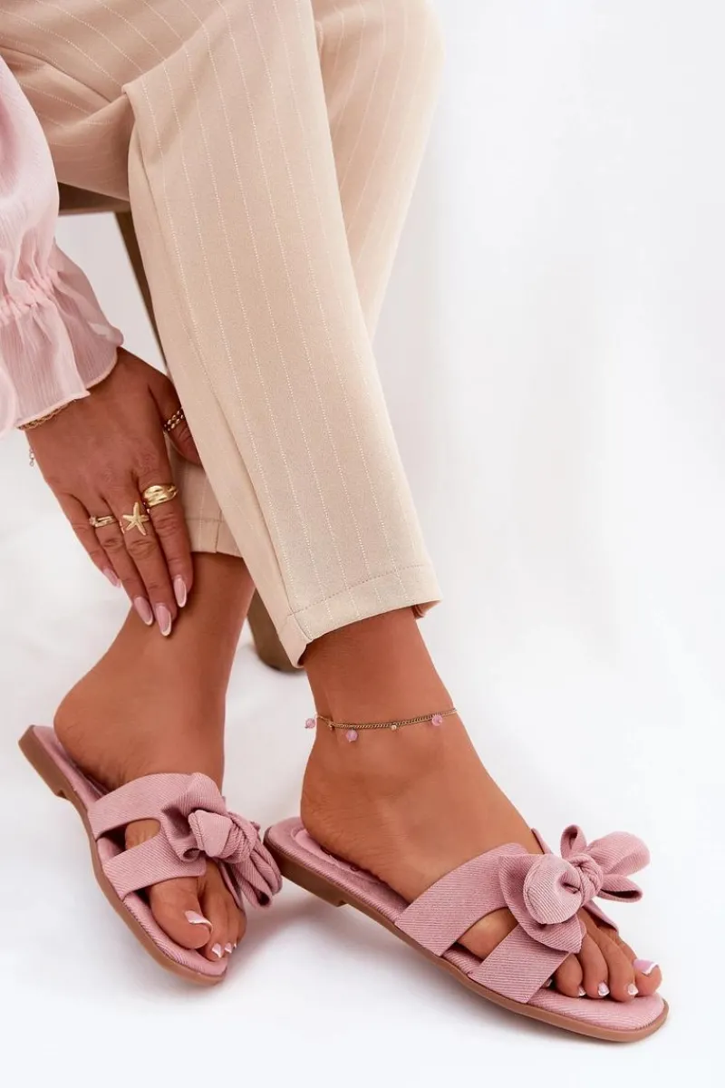 Klapki Damskie Klasyczne>Boto Płaskie Klapki Damskie Z Kokardką Różowe Tobin